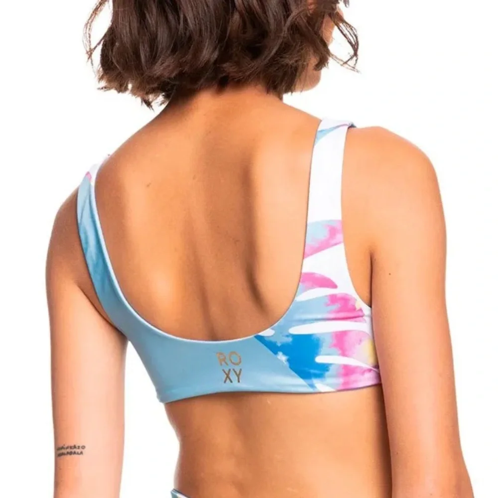 NWT Roxy Pop Surf Bralette Sporty- Reversible Bikini Top Tie Dye and Blue - Picture 3 of 10